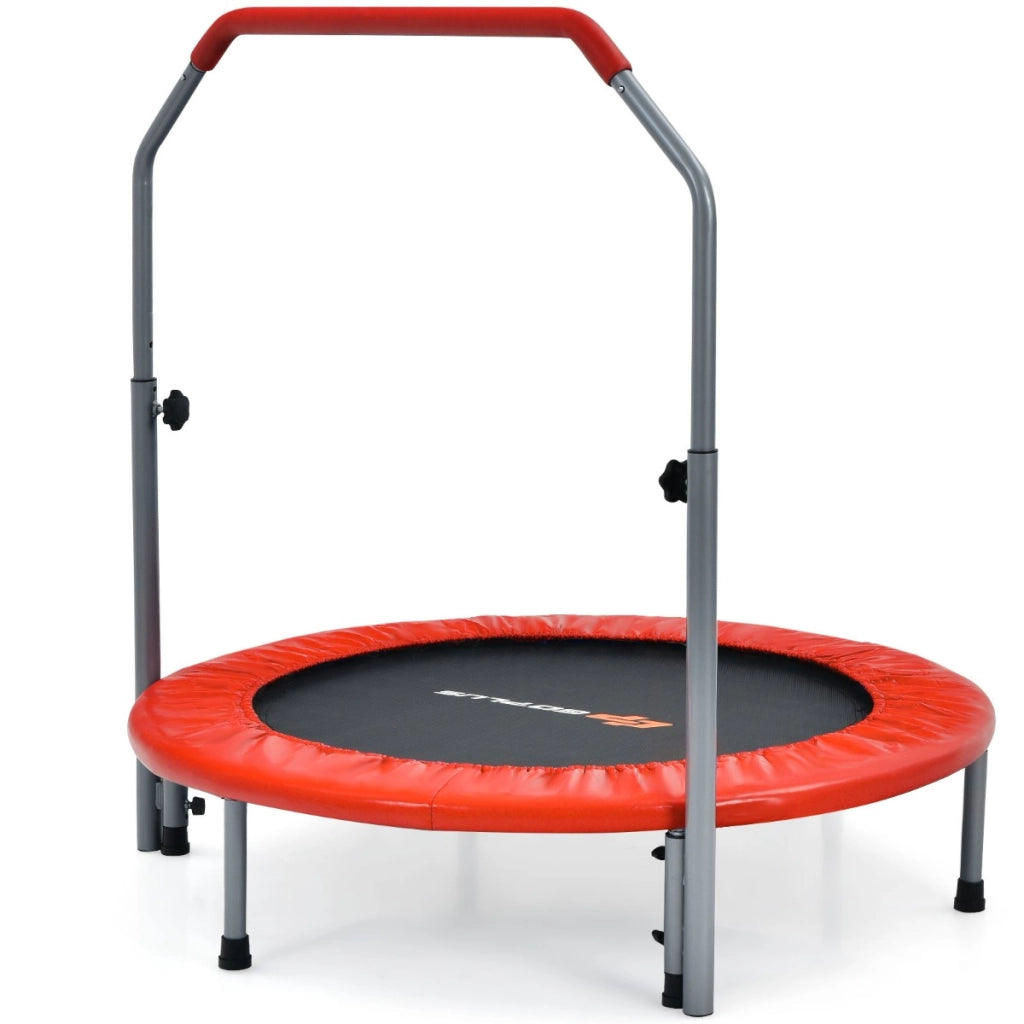 Trampolino fitness per adulti e bambini con maniglia regolabile, Mini trampolino pieghevole 101x101x122cm Rosso-Trampolini
