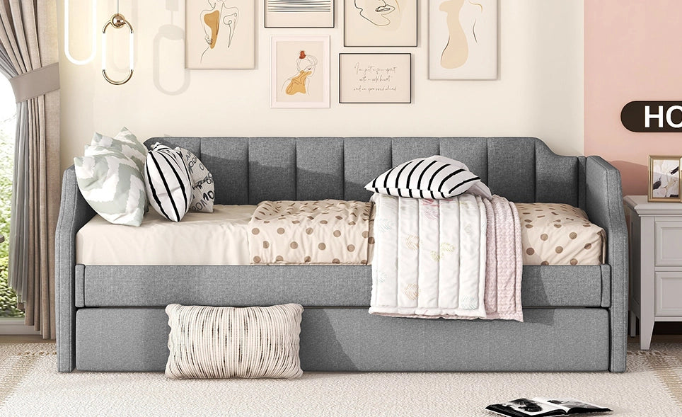 Letto Giorno Singolo Imbottito con Letto Estraibile 90x200 cm Grigio