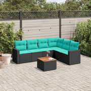 Set Divani da Giardino 7 pz con Cuscini Nero in Polyrattan