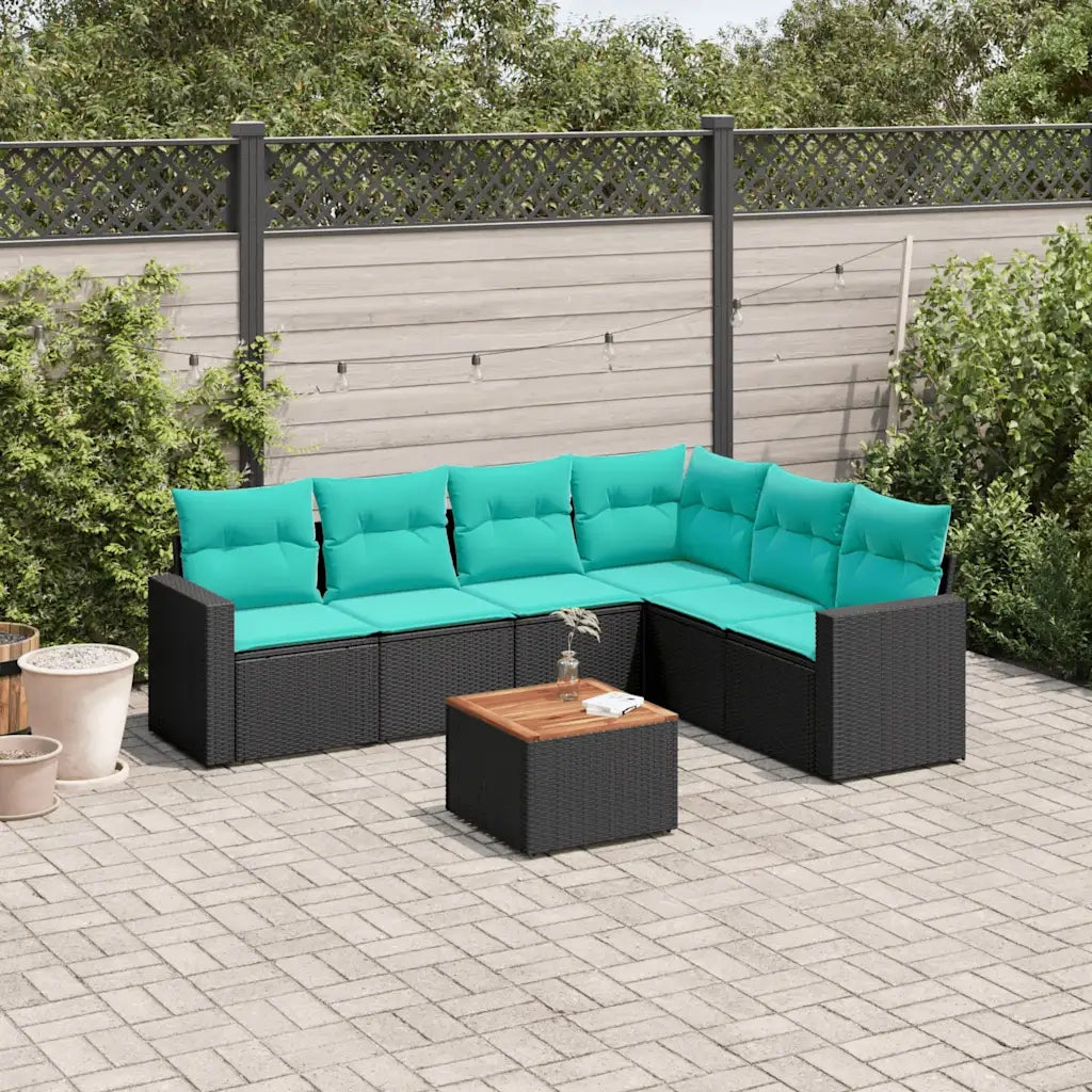 Set Divani da Giardino 7 pz con Cuscini Nero in Polyrattan