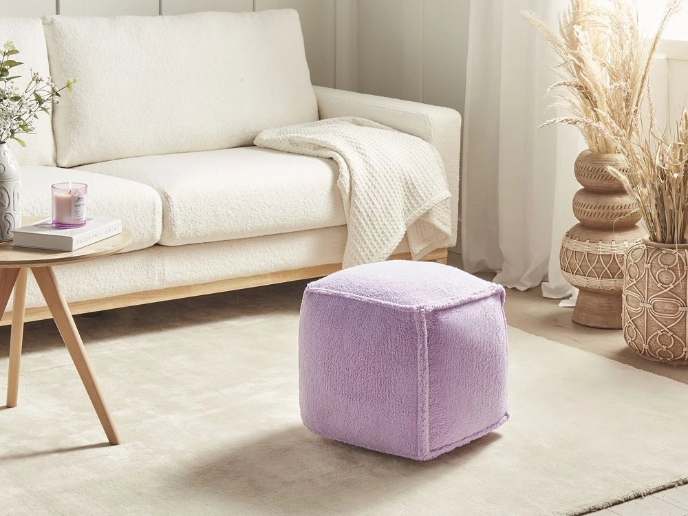 Pouf quadrato in iuta e poliestere violetto con motivo astratto