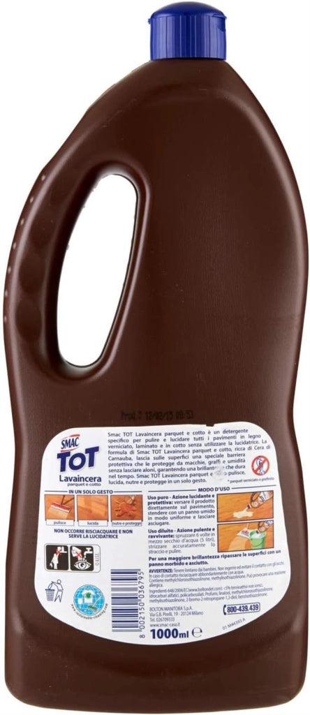 SMAC DETERGENTE PAVIMENTI LAVAINCERA PARQUET E COTTO CON CERA DI CARNAUBA AZIONE LUCIDANTE E PROTETTIVA 1000 ML