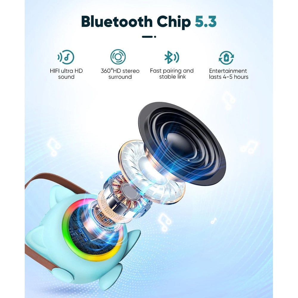 Trade Shop - Mini Cassa Bluetooth Portatile Con 2 Microfoni Wireless Karaoke Per Bambini Ragazze Regalo -