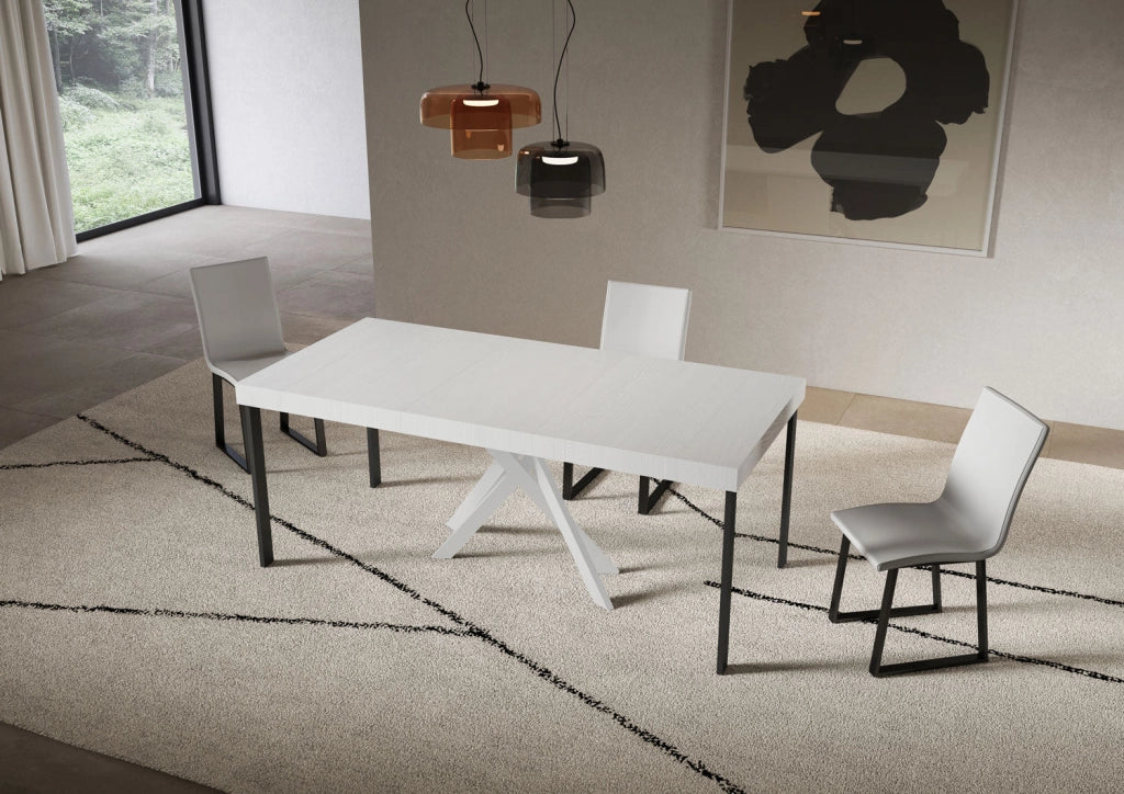 Consolle Allungabile 90-196x40x77 cm Saki Small Premium Bianco Frassino Gambe Bianche