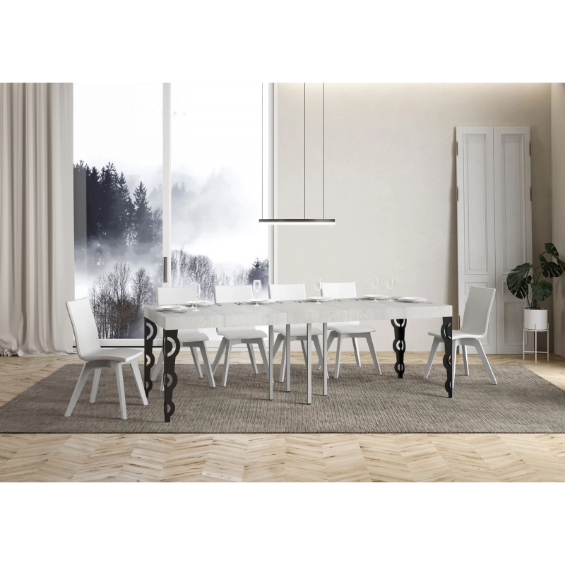 Tavolo allungabile 90x90/246 cm Karamay Premium telaio Antracite - Bianco Frassino