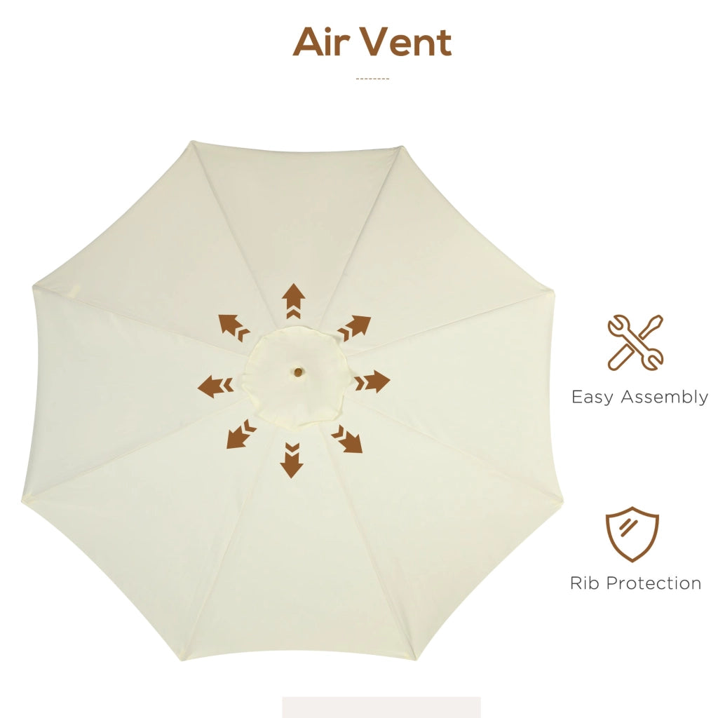 Ombrellone da Giardino con Doppio Tettuccio Ø3,25x2,50m in Legno di Bambù e Poliestere Beige