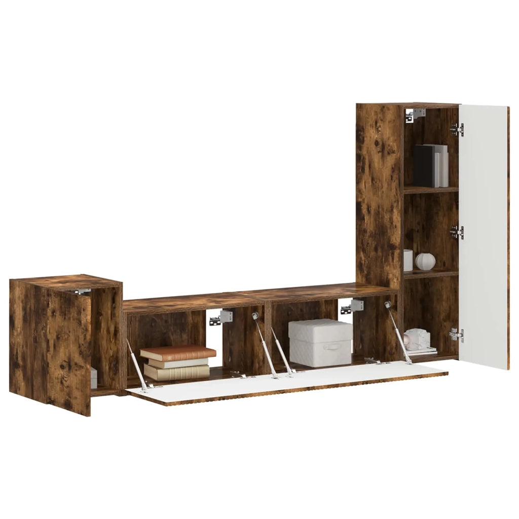 Set mobile TV 4 pz | Armadietto TV | Mobile Porta TV Rovere fum¨¦ Legno multistrato