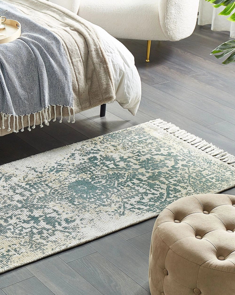 Tappeto viscosa grigio e verde 80 x 150 cm orientale invecchiato soggiorno camera da letto