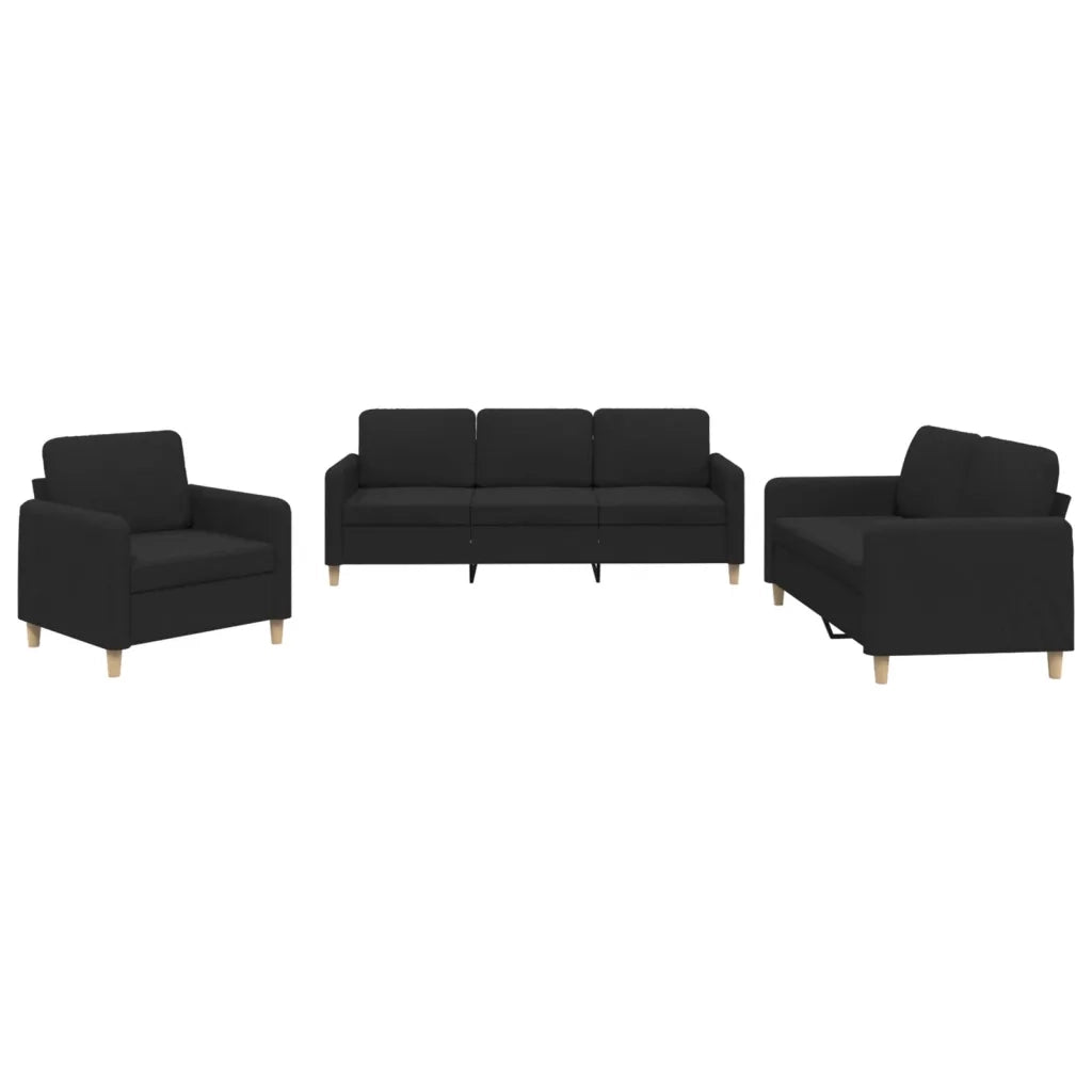 Set di Divani 3 pz con Cuscini Nero in Tessuto