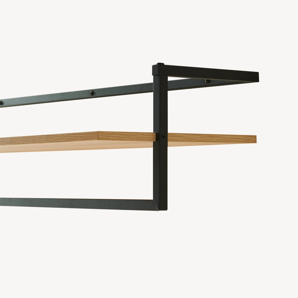 Barra Appendiabiti da Muro Evje con Piano di Appoggio 80 x 30 x 20 cm Effetto Legno / Nero [en.casa]