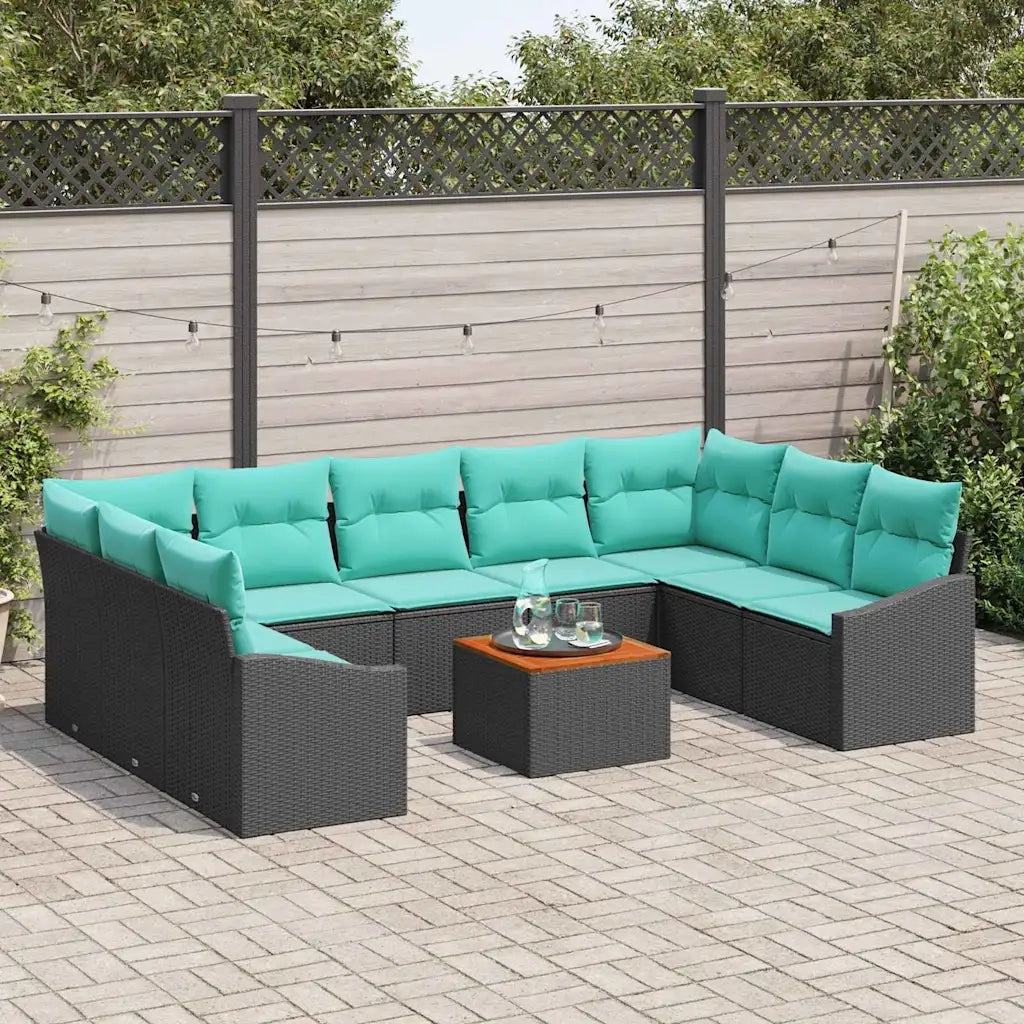 Set Divano da Giardino con cuscino 10 pcs Nero polyrattan