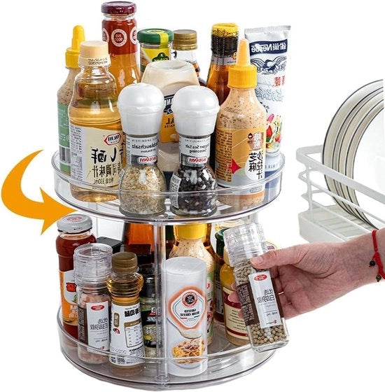 Kruidenrek a rotazione 360° con 2 livelli - trasparente - Multifunzionale per la conservazione della cucina