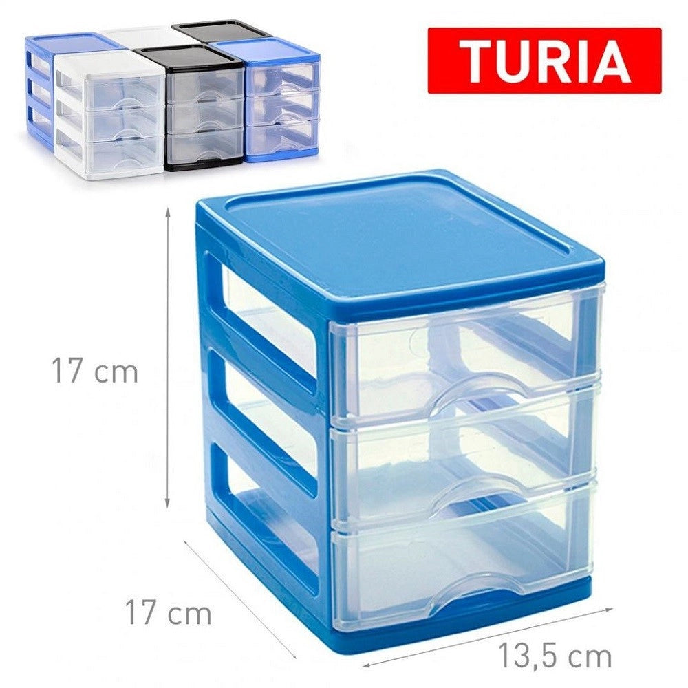 Trade Shop - Cassettiera Turia In Plastica 3 Cassetti 13.5x17x17cm In Vari Colori 11224g9 -