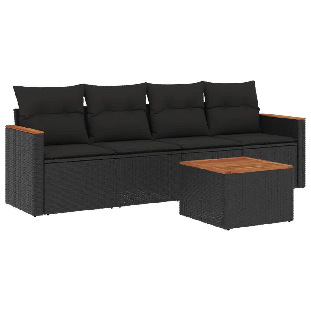 Set Divani da Giardino 5 pz | Set Salotto da Giardino con Cuscini in Polyrattan Nero