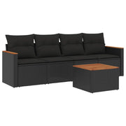 Set Divani da Giardino 5 pz | Set Salotto da Giardino con Cuscini in Polyrattan Nero