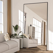 Specchio per pavimento 198 x 96 cm - Specchio a muro - Specchio a corpo intero - Specchio a stante - Specchio grande con angoli arrotondati - Nero - Specchio a misura di altezza