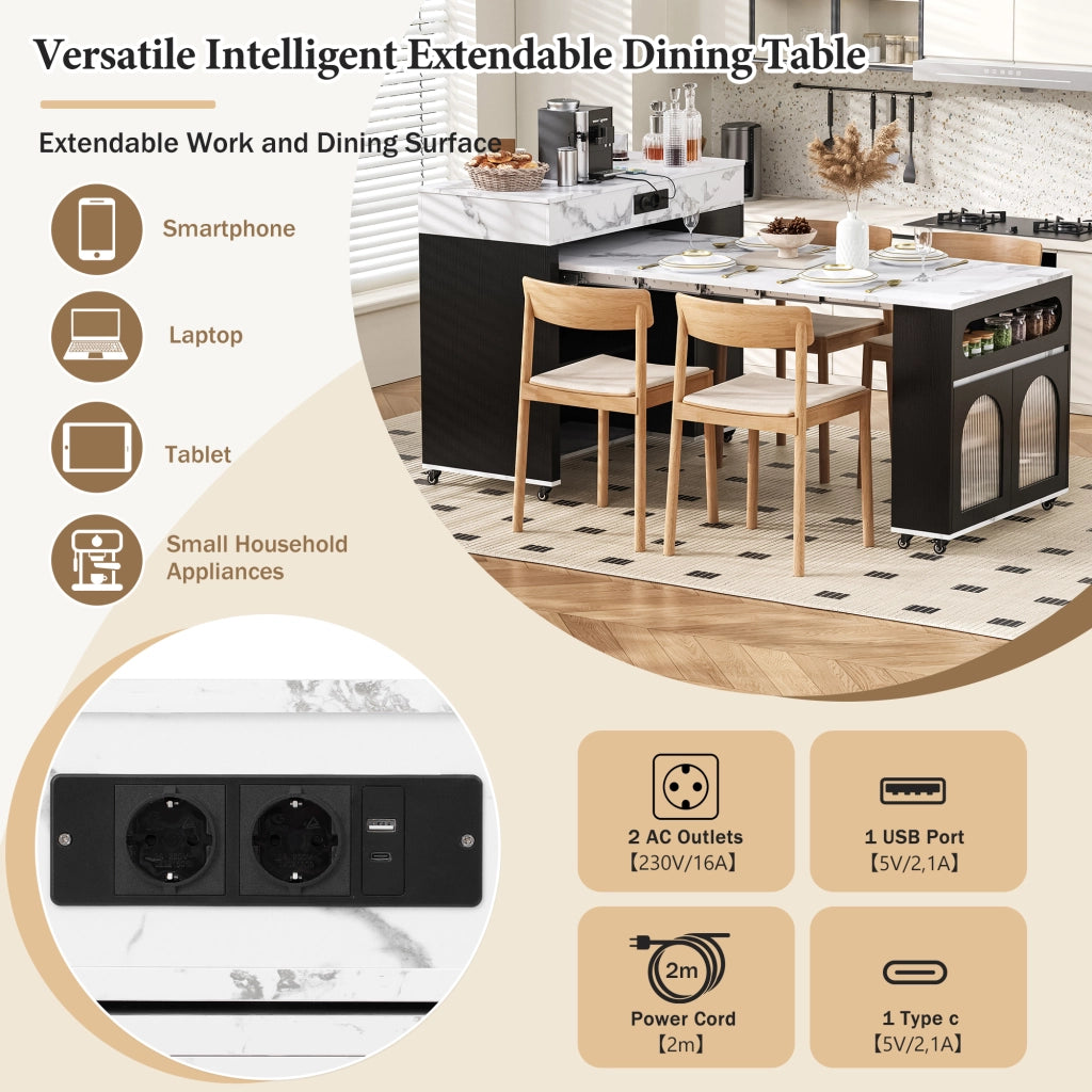 Madia da cucina estensibile con anta scorrevole; 1 cassetto; vetrine e prese; per cucina e sala da pranzo