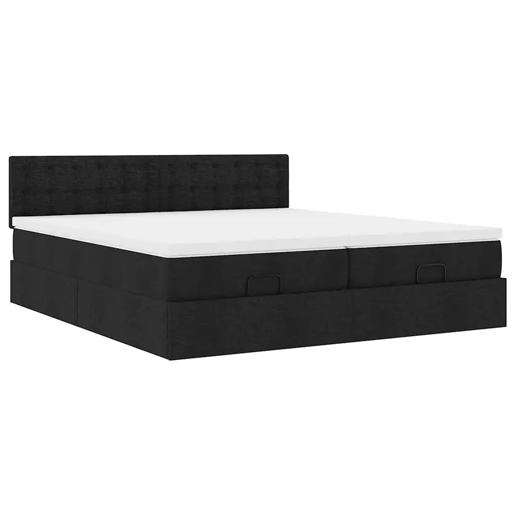 Struttura Letto Pouf con Materassi Nero 200x200 cm in Tessuto