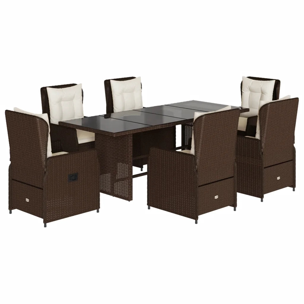 Set da Pranzo da Giardino 7pz con Cuscini in Polyrattan Marrone 3262781
