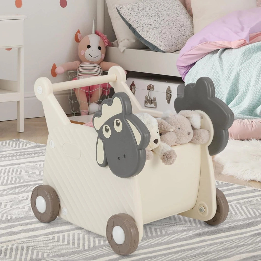 Carrello per bambini a forma di pecora con capacit¨¤ 18l, Camminatore a 4 ruote per sviluppo abilit¨¤ motorie
