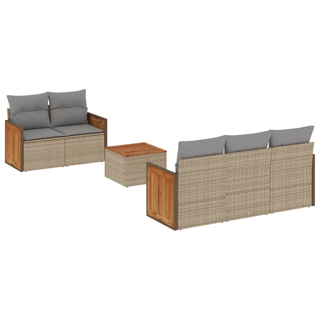 Set Divano da Giardino 6 pz con Cuscini Beige in Polyrattan