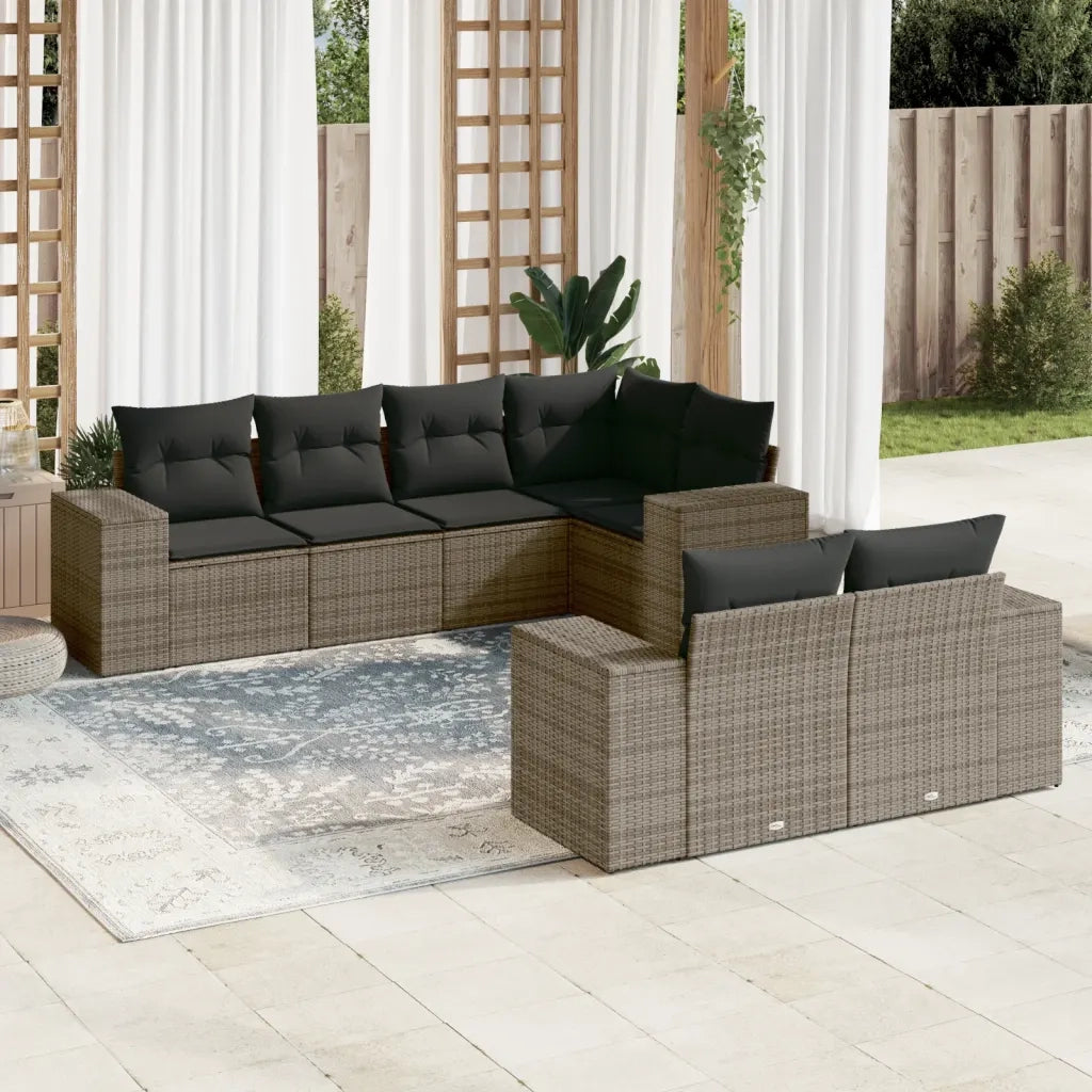 Set Divani da Giardino 7 pz con Cuscini Grigio in Polyrattan 3255147