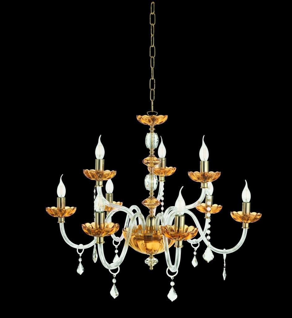 LAMPADARIO PATRICIA 9 LUCI ATTACCO E14 COLORE AMBRA D.88CM