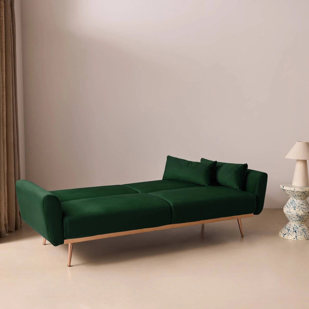 Divano letto reclinabile in velluto, 3 posti, verde inglese