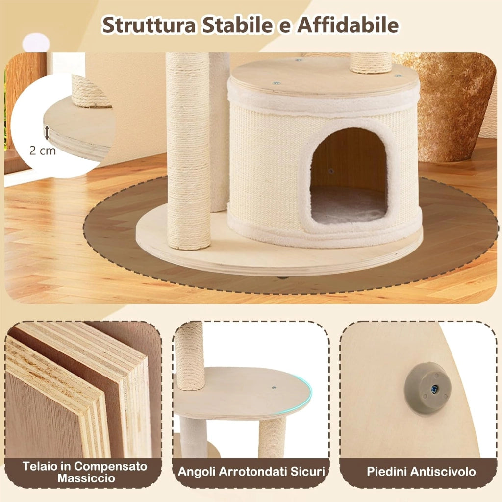 Albero per Gatti, Tiragraffi per Gattini con Tiragraffi in Sisal e Tappetino, Condomini, Piattaforma, Amaca, Giocattolo Pendente, Cuscino Lavabile e Multi-Livello, Mobili per Gatti da Interno