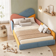 Letto per bambini 140 × 200 cm con protezione laterale rialzata, senza materasso, in velluto, blu multicolore