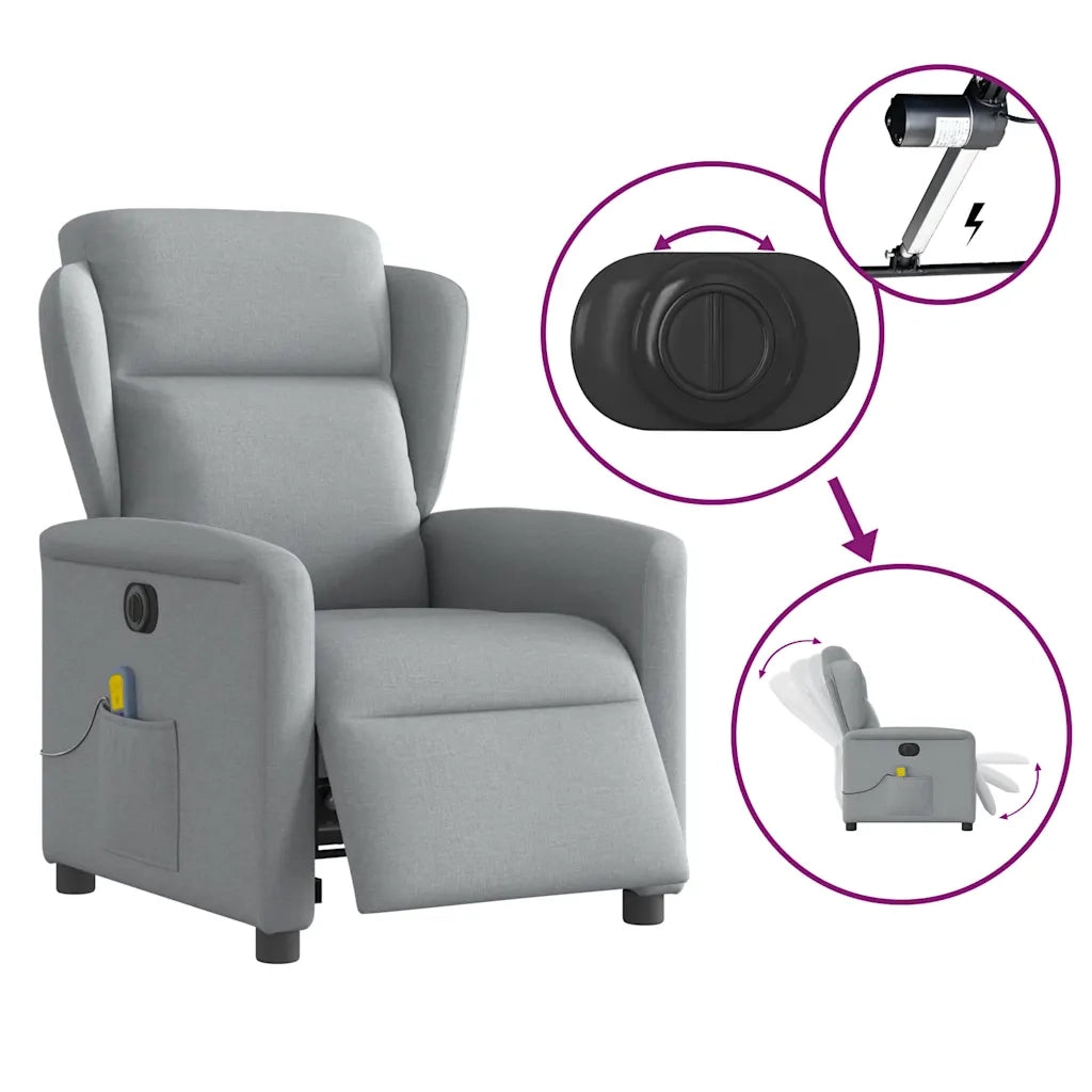 Divano Sedia-Poltrona Reclinabile Massaggio Elettrica Grigio Chiaro Tessuto 588644