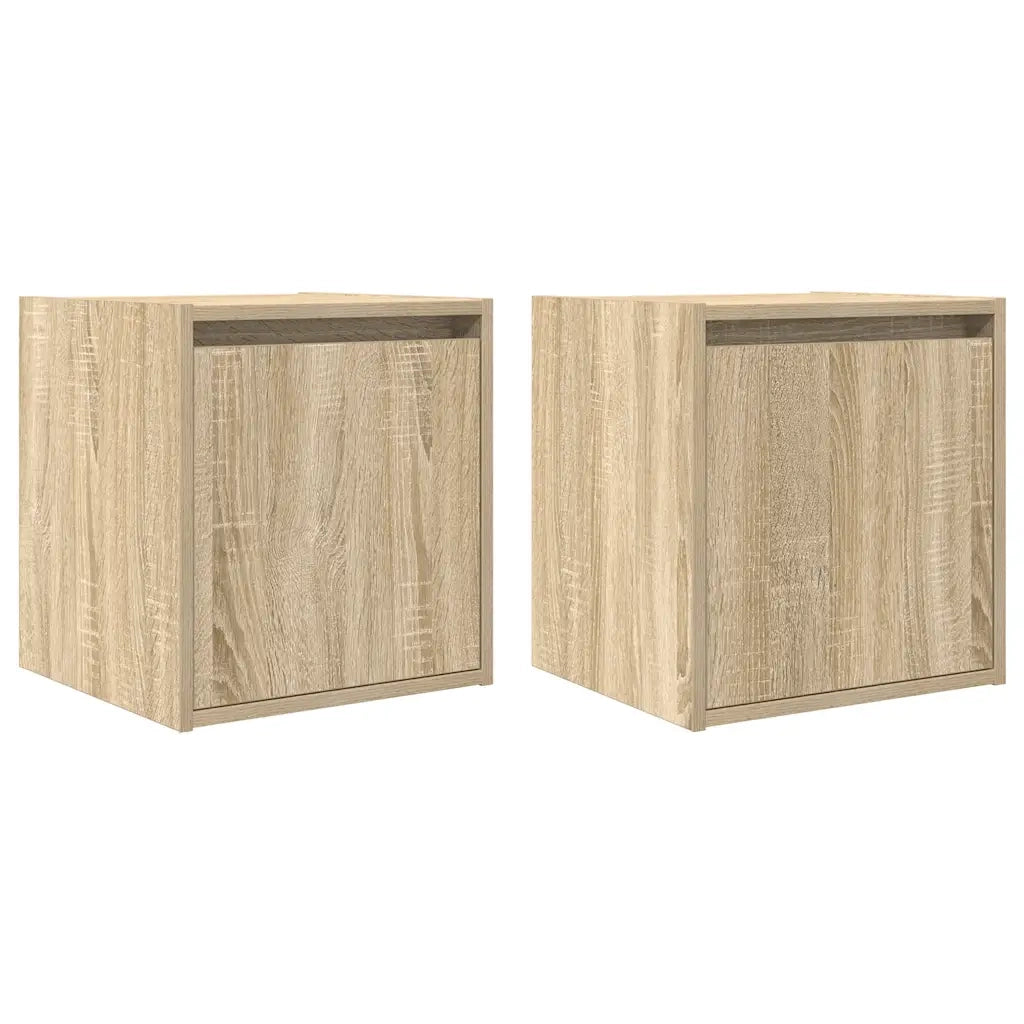 Set di 2 Comodini | Armadio da Notte | Mobiletto da notte a Muro Rovere Sonoma 38x34x40 cm