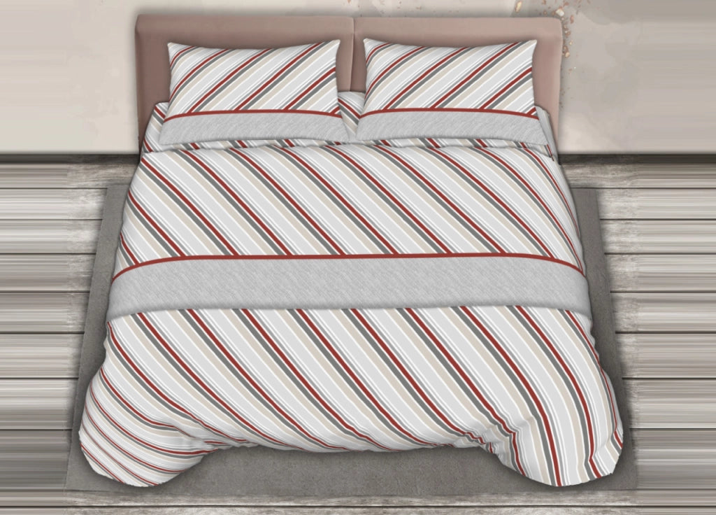 Completo Lenzuola Stiro Facile 100% Cotone Made Italy Effetto Seta Disegno Cross - Matrimoniale - Grigio
