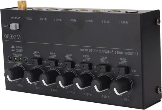 Mini mixer audio 6 canali per chitarra, basso e tastiera, mixer line senza suono con ingressi TRS - Ideale per uso dal vivo