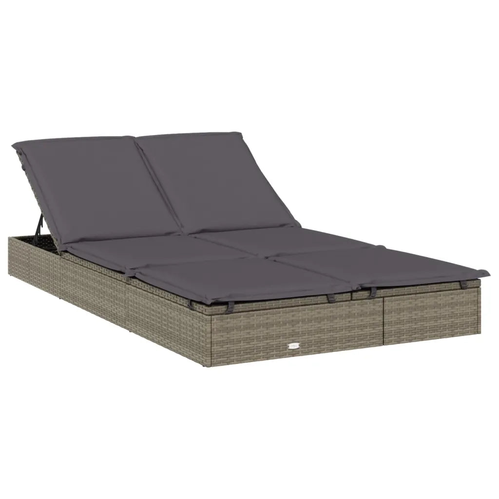 Lettino Prendisole 2 Persone con Cuscini Grigio in Polyrattan 319646