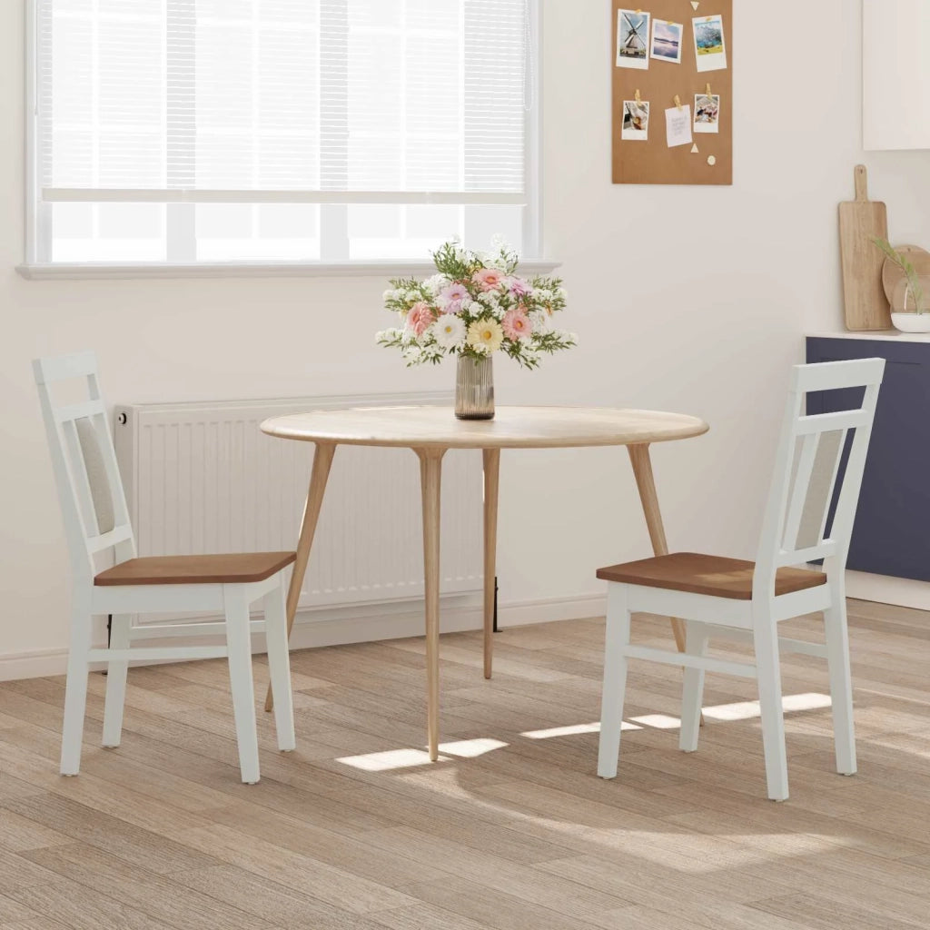 Sedia da pranzo 2 pcs Bianco e Naturale Legno di gomma solido 42020506