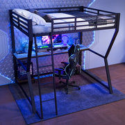 DESMIU Letto a Soppalco 2 Posti con Scrivania, Presa, USB e LED 140 × 200 cm, Senza Materasso, Nero
