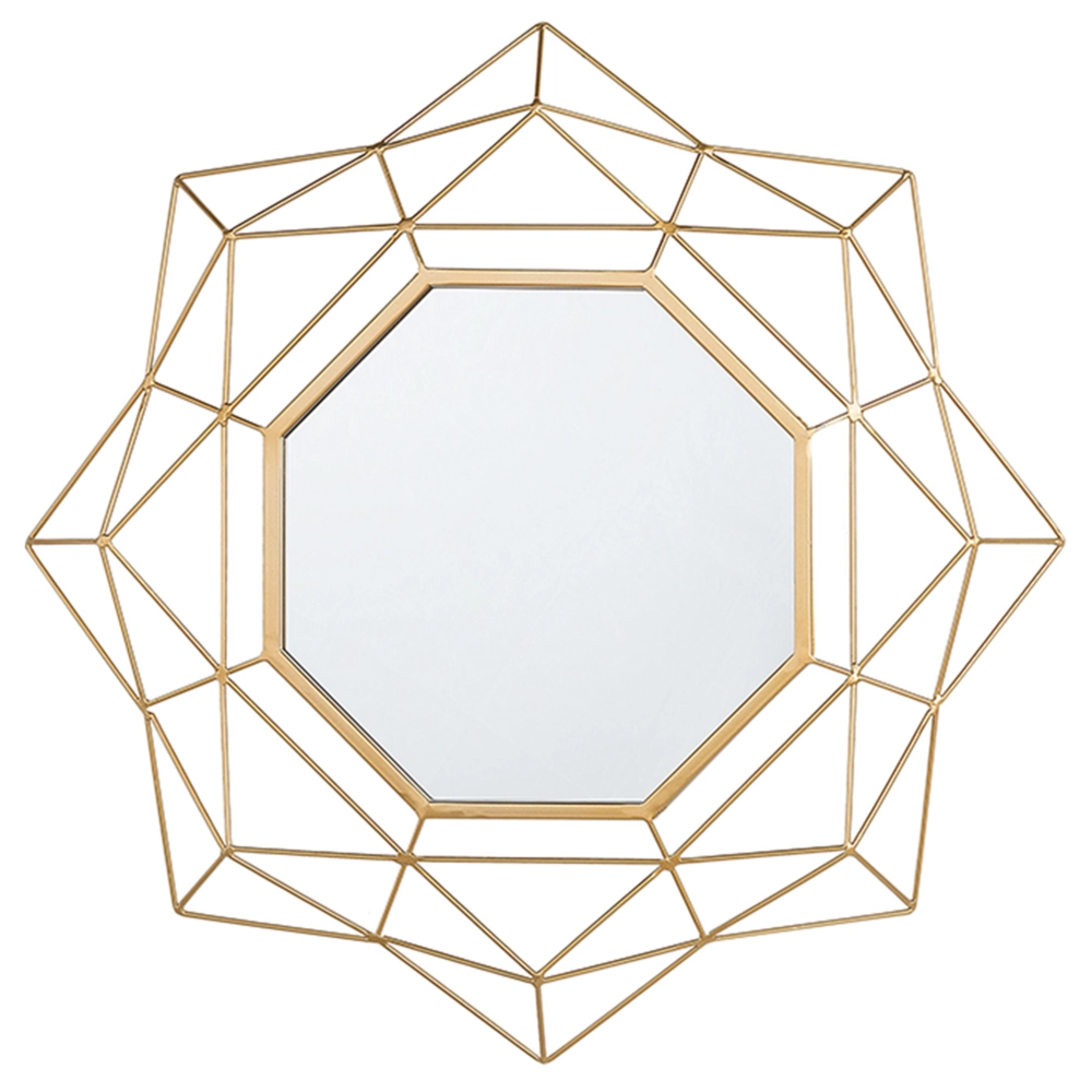 Specchio appeso a parete dorato 60 cm rotondo Art Déco Glamour Hollywood cornice geometrica
