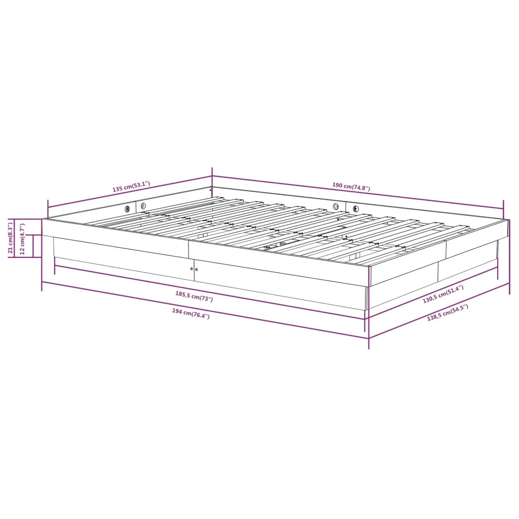 Letto matrimoniale | Letto per adulti | Giroletto Grigio in Legno Massello 135x190 cm Double
