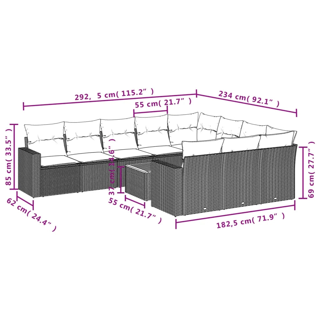 Set Divani da Giardino 11 pz con Cuscini in Polyrattan Nero 3224298