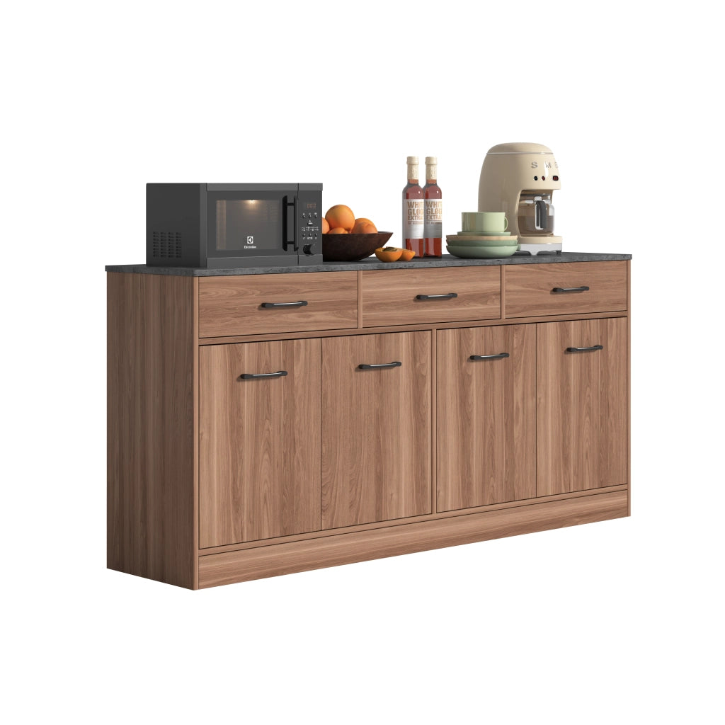Credenza Sideboard con 3 cassetti e ripiani regolabili ¨C Xylo ¨C Effetto cemento, Noce, 76,5x160x37cm