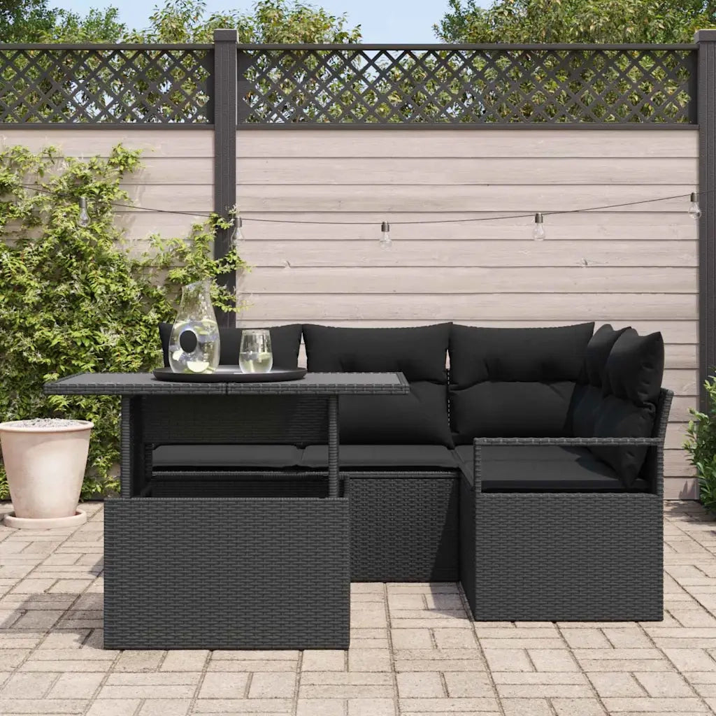 Set Divano da Giardino con cuscino 5 pcs Nero Poly Rattan 3357556
