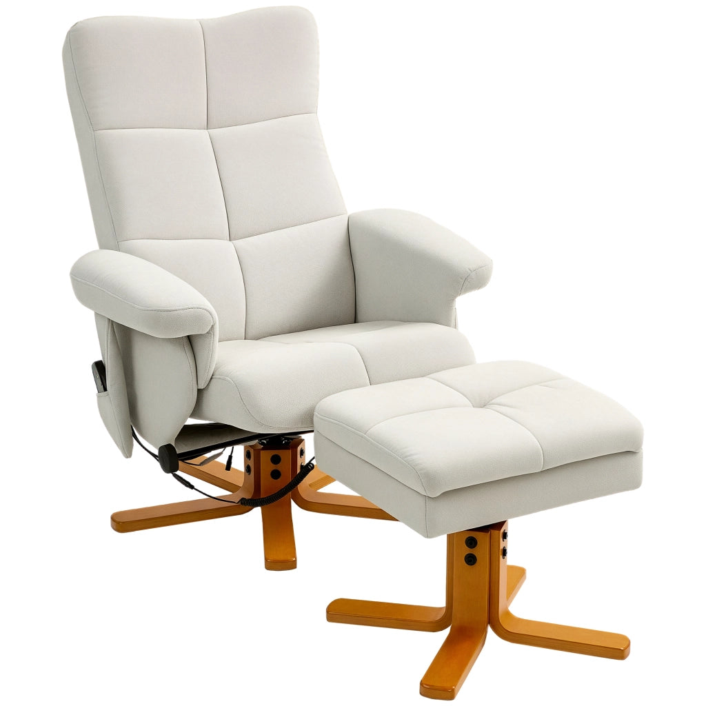 Poltrona Massaggiante Reclinabile con Poggiapiedi ¨C Zephmum ¨C Cremewei?, Poliestere, 80x86x99cm
