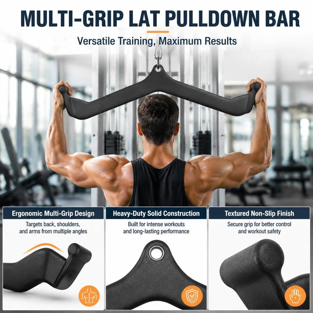 Lat Pulldown Attachment, Rowing V-bar Attachment For Cable Machine, Triceps Pull-up Bar, Rubber-coated Grip For Back Strength Training, Biceps Curl Triceps Lat Pulldown Bar, 550 Kg Load Capacity, Black