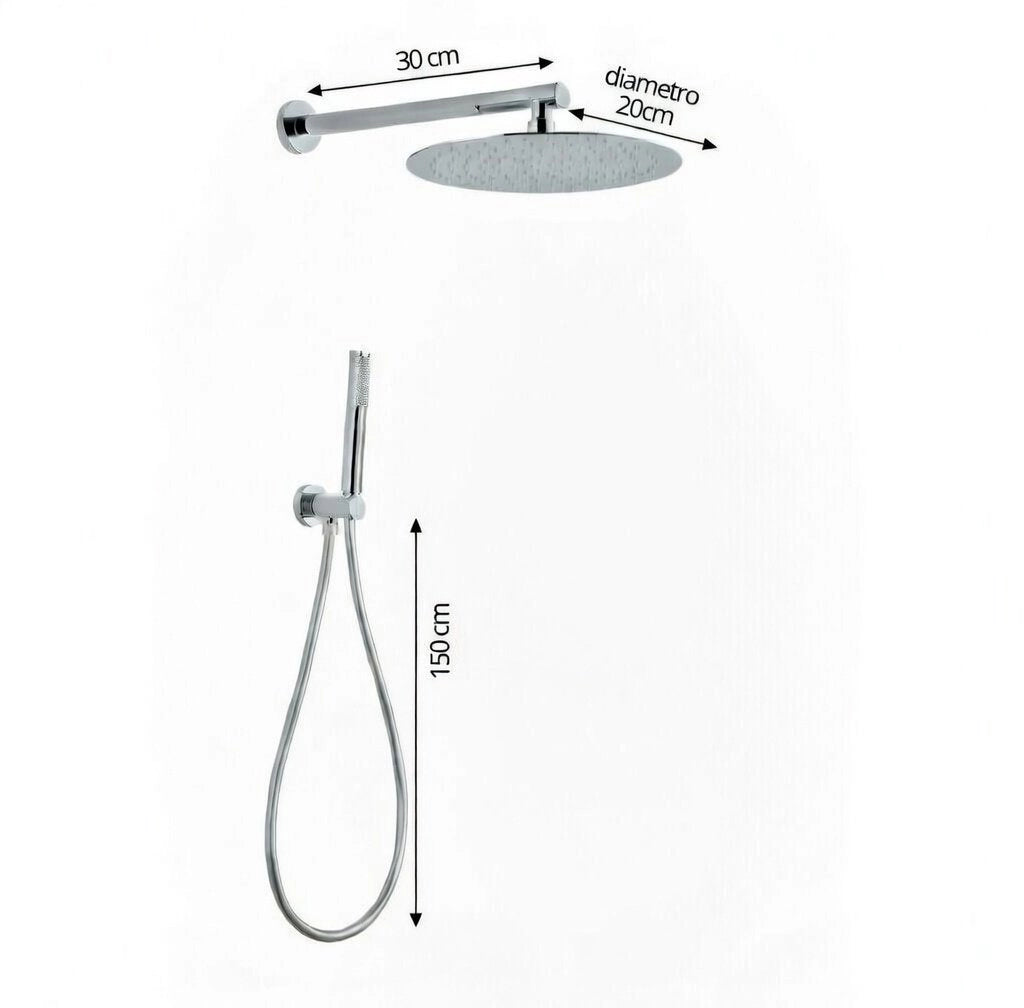 Set doccia completo di soffione tondo diametro 20 cm e set doccetta KZ-1005-2 PERU - Cromato Lucido