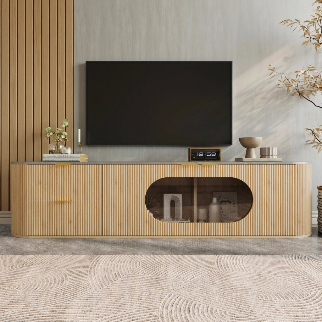 Mobile TV con Ante e Vetro ¨C MINIMAL ¨C Legno, Grigio, Soggiorno