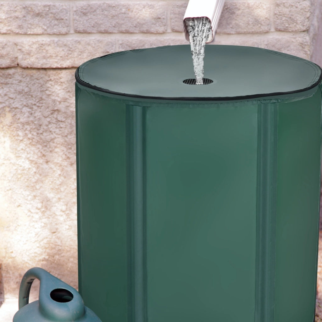 Bidone pieghevole 225 L per acqua piovana con tappo filtro, Cisterna acqua per giardino con valvola a rete Verde-Attrezzi da giardino