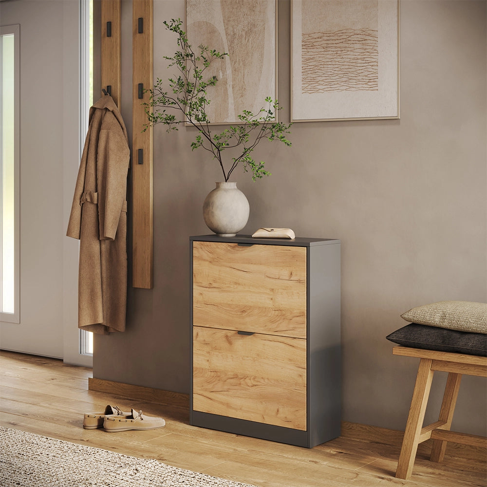 Scarpiera da ingresso Gizmo Rovere dorato/Antracite 59 x 77.6 cm con 2 scomparti Vicco