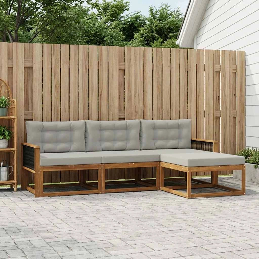 Set di divani da esterno 4 pz Naturale e Grigio chiaro 3382464