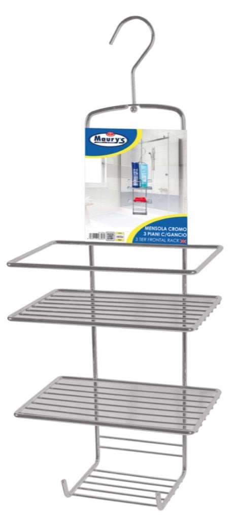 MAURY'S MENSOLA BAGNO CON GANCIO 3 PIANI CROMO